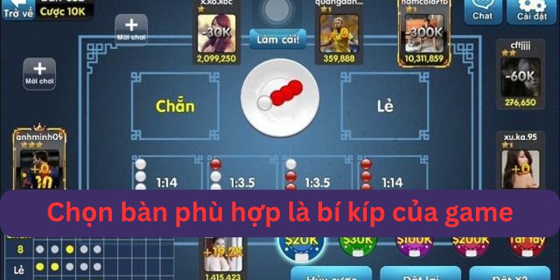 Chọn bàn chơi phù hợp sẽ tăng tỷ lệ thắng